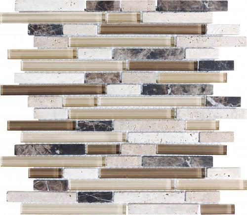 Bliss Glass & Stone 12 in. x 12 in. Cappuccino Linear Mosaic