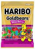 Haribo Goldbears Wild Berry Gummi Candy, Fruit Flavored, 5 oz, 12/CT