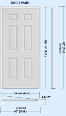 3'X6'8" MASONITE SHD-6 PANELSTA-TRU HD STEEL WHITE FACTORYFINISHED DOOR, LEFT HANDINSWING, 2-3/8 BACKSET, SINGLEBORE W/ STANDARD STRIKE PREP,BALL BEARING SATIN NICKELHINGES, WHITE CAP PERMA-FRAMECOMPOSITE (PREFINISHING ALLOWED)FRAME, 6-9/1