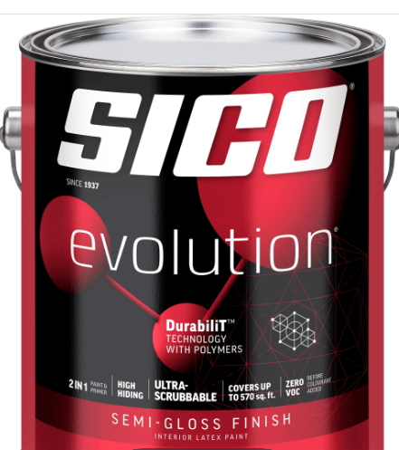 SICO Evolution Interior Paint & Primer – Semi-Gloss Finish, Pure White, 3.78 L
