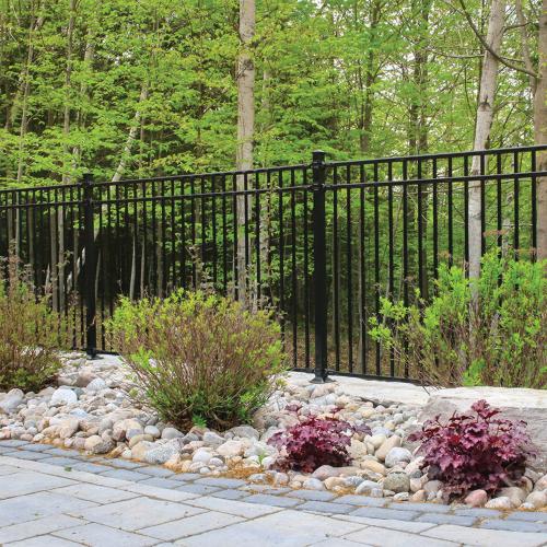 Nuvo Iron Coral Textured Black Steel Fence Panel Installed