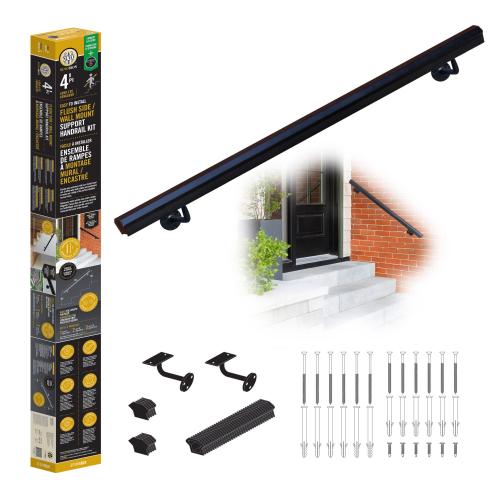 Nuvo Iron Handrail Kit | 4ft Aluminum Wall Mount Handrail – Black