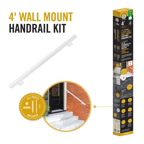 Nuvo Iron Handrail Kit | 4ft Aluminum Wall Mount Handrail – White