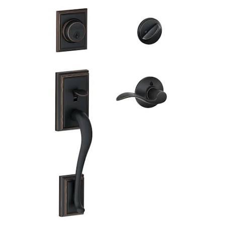 Schlage Addison Handleset with Accent Lever – Aged Bronze