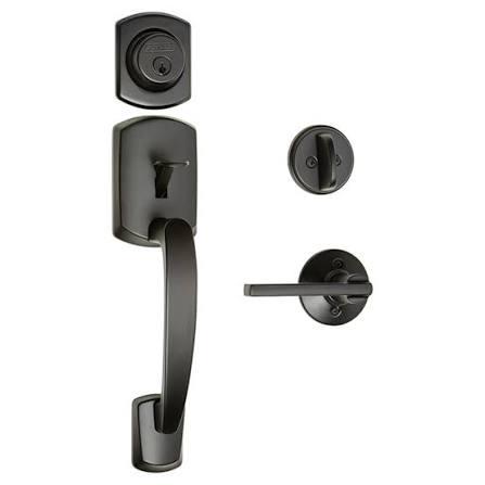 Schlage Greenwich Handleset with Latitude Lever – Matte Black