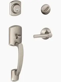 Schlage Greenwich Handleset with Broadway Lever – Satin Nickel