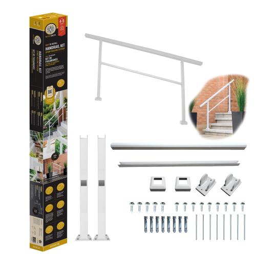 Nuvo Iron Handrail Kit | 4-5 Step Aluminum Stoop Railing – White