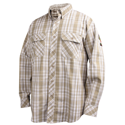 7oz AR/FR Cotton Work Shirt, Kahki Plaid