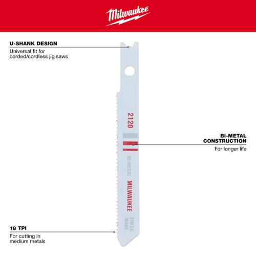 4" 10Tpi U-Shank Multi-MaterialBi-Metal Jig Saw Blades 5Pk Specs Alt #1