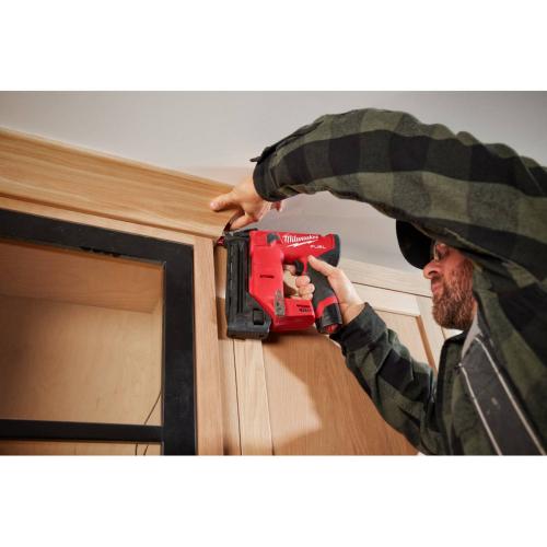 M12 FUEL 12-Volt Lithium-Ion Brushless Cordless 18-Gauge 1-1/2 in Compact Brad Nailer In use Alt #3
