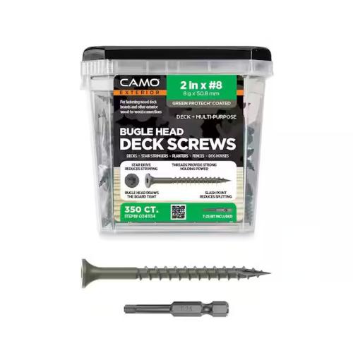 Camo 0341134 Deck Screw, #8 Thread, 2 in L, Bugle Head, Star Drive, Type 17 Slash Point, Carbon Steel, ProTech-Coated Alt #1