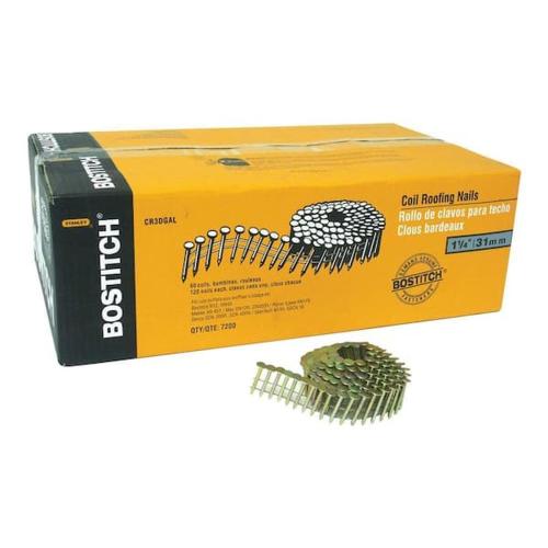 Bostitch CR3DGAL Roofing Nail, 1-1/4 in L, 11 Gauge, Steel, Smooth Shank Box Image Alt #1