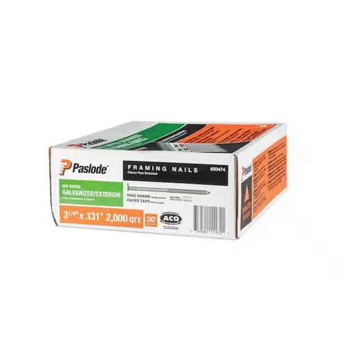 Paslode 650474 Framing Nail, 3-1/4 in L, Steel, Galvanized, Ring Shank Box Image Alt #1