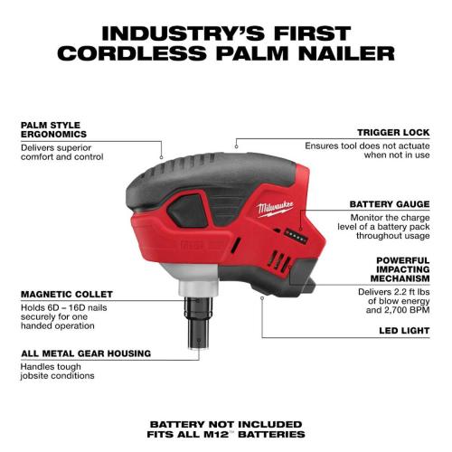 M12  Cordless Palm Nailer (ToolOnly) Alt #1