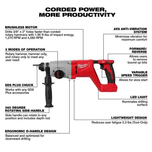 M18  Brushless 1\u201d Sds PlusD-Handle Rotary Hammer Alt #3