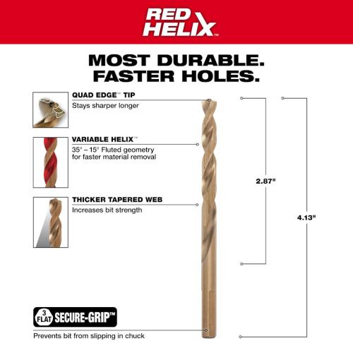 17/64 Drill Bit Cobalt Red Helix Alt #2