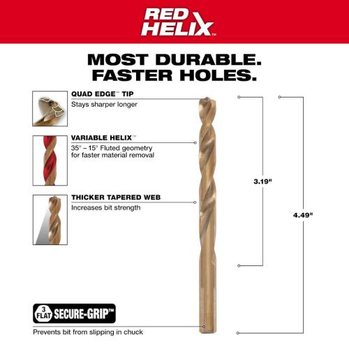 21/64 Drill Bit Cobalt Red Helix Alt #1