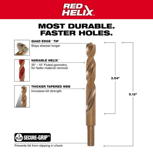 1/2" Drill Bit Cobalt Red Helix Alt #1