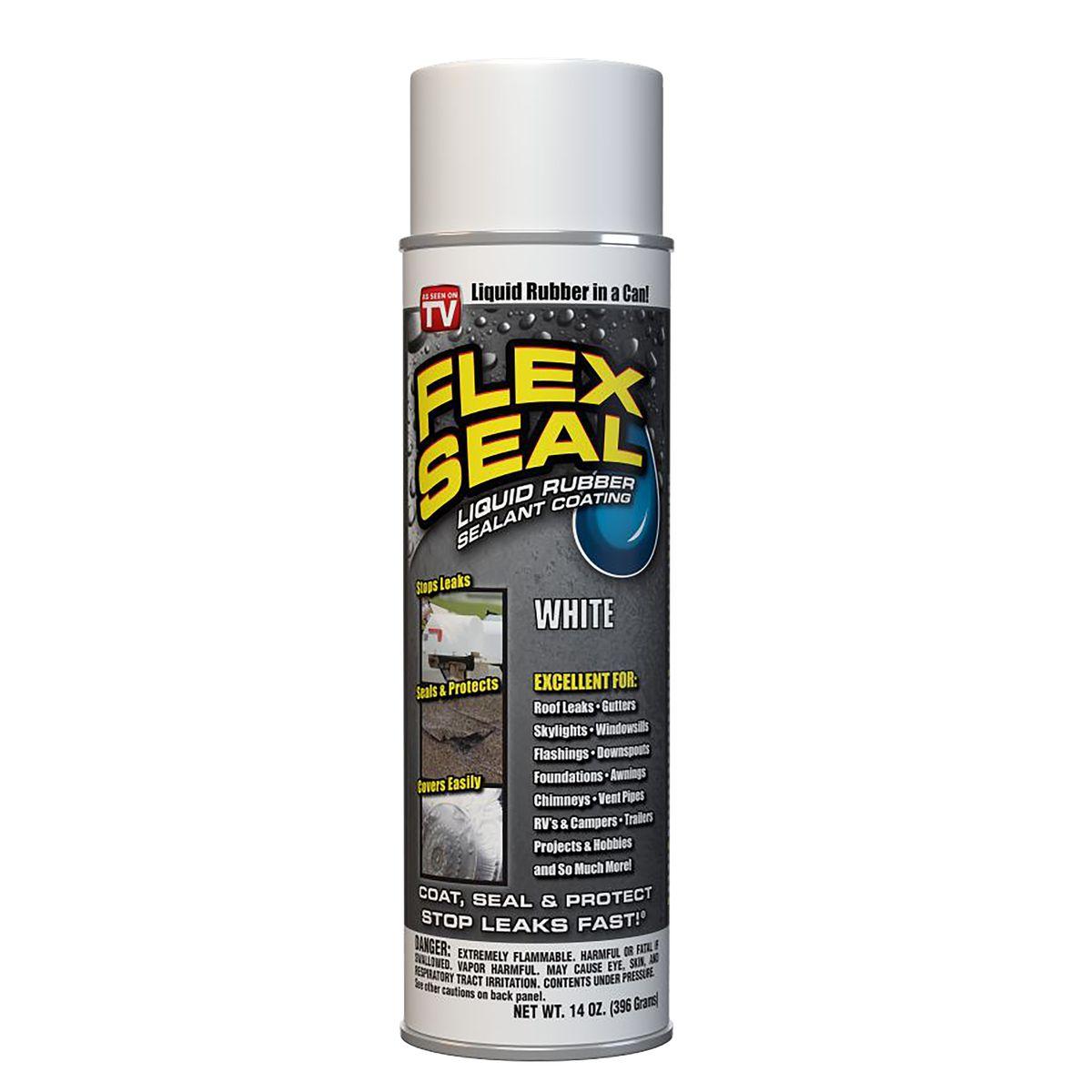 Flex Seal FSWHTR20 Rubberized Spray Coating, 2 to 12 sq-ft Coverage Area, White, 14 oz Can
