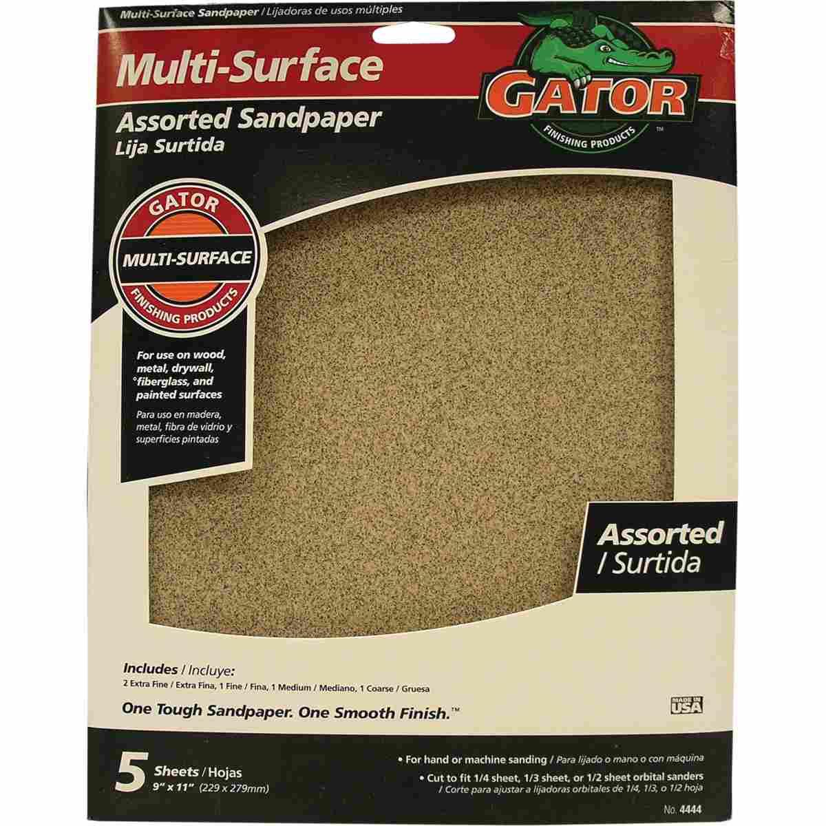 Gator 4444 Sanding Sheet, 11 in L, 9 in W, 60, 100, 150, 220 Grit, Coarse, Extra Fine, Fine, Medium