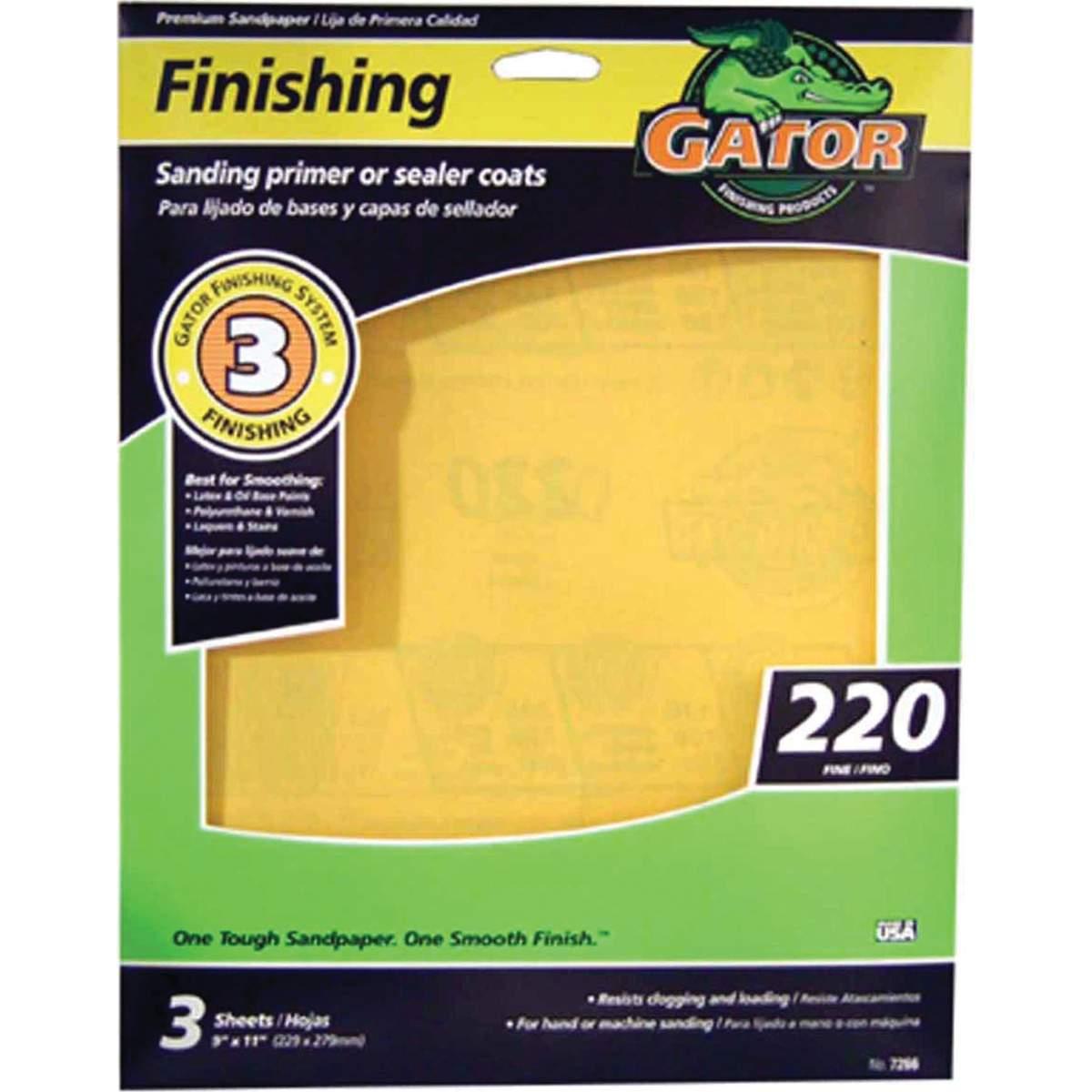 Gator AlumiNext 7266 Sanding Sheet, 11 in L, 9 in W, 220 Grit, Extra Fine, Aluminum Oxide Abrasive