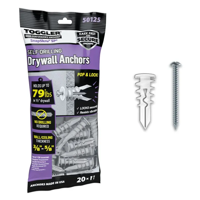 TOGGLER SnapSkru SP Self-Drilling Drywall Anchors with #8 x 1-1/2 in Screws 20-Pack