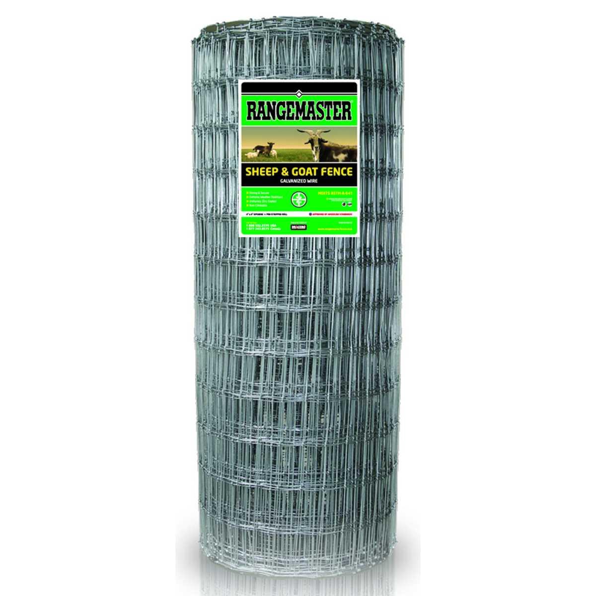 Sheep and Goat Fence, 100 ft L, 48 in H, 4 x 4 in Mesh, 12.5 Gauge, Zinc