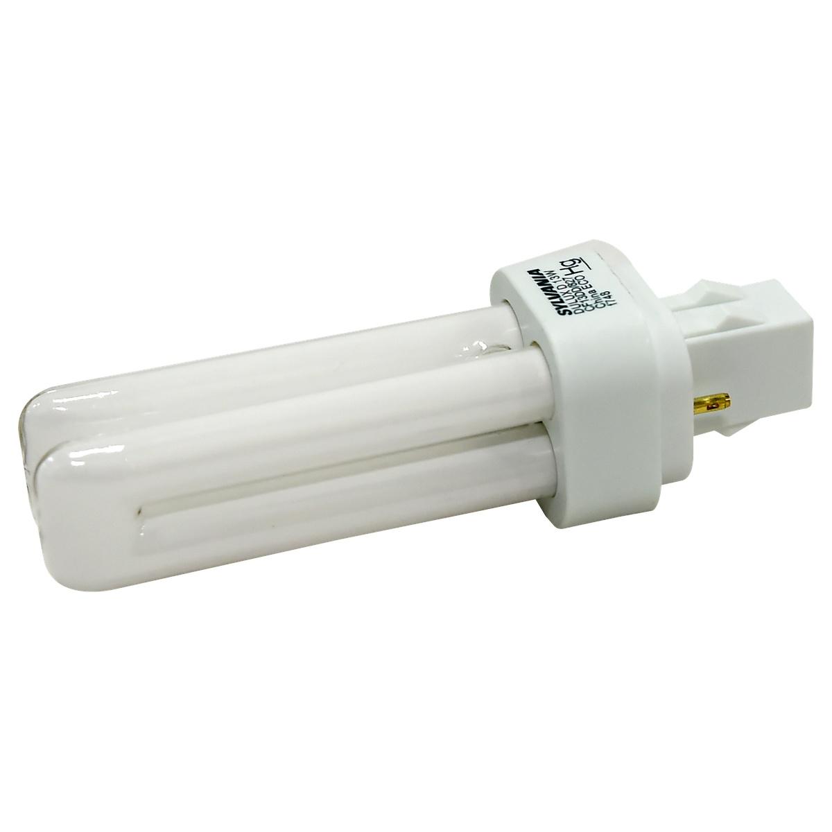 Sylvania 20480 Double Tube Compact Fluorescent Bulb, 13 W, T4 Lamp, GX23 Lamp Base, 671 Lumens, 2700 K Color Temp