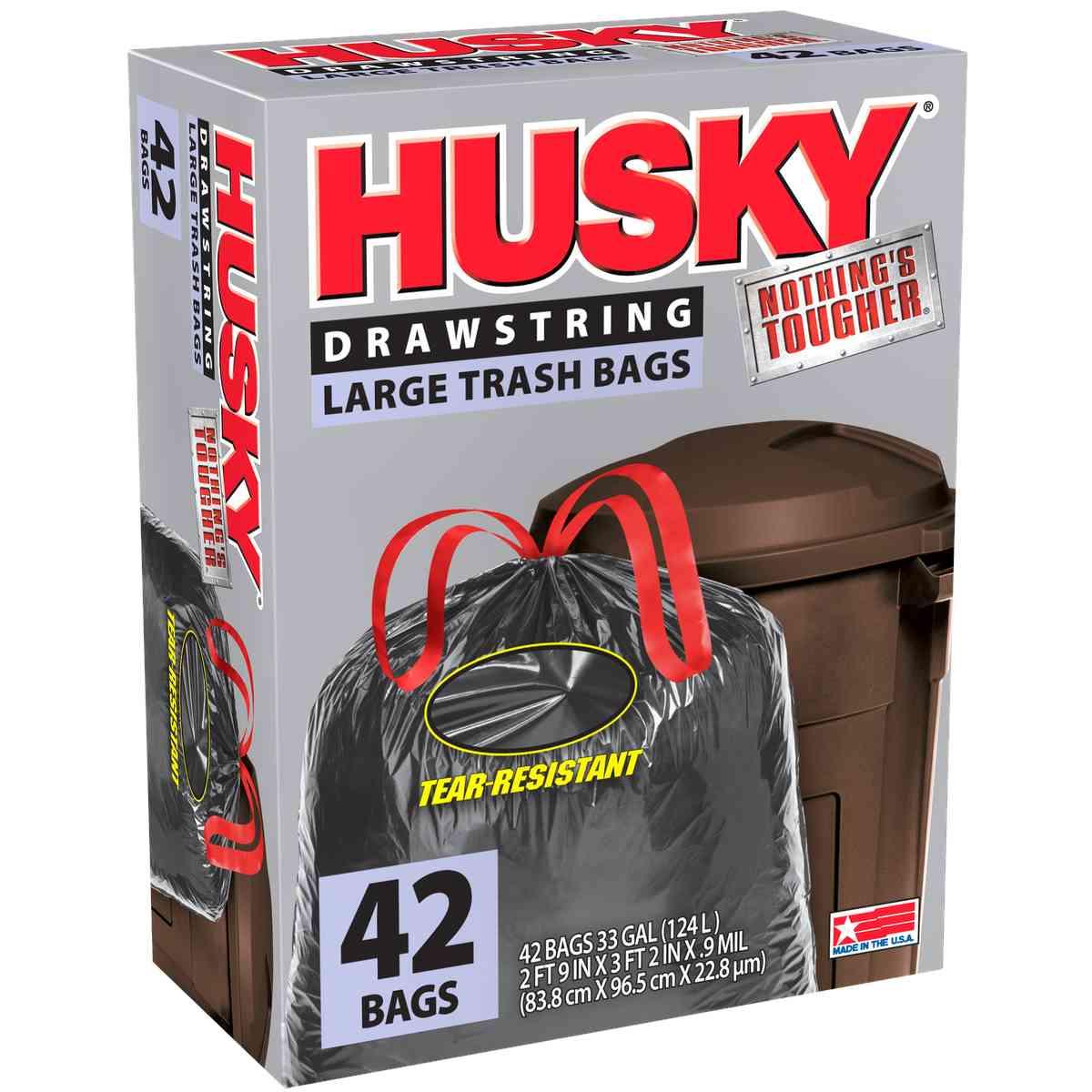 Husky HK33DS042B Trash Bag, 33 gal, Poly, Black