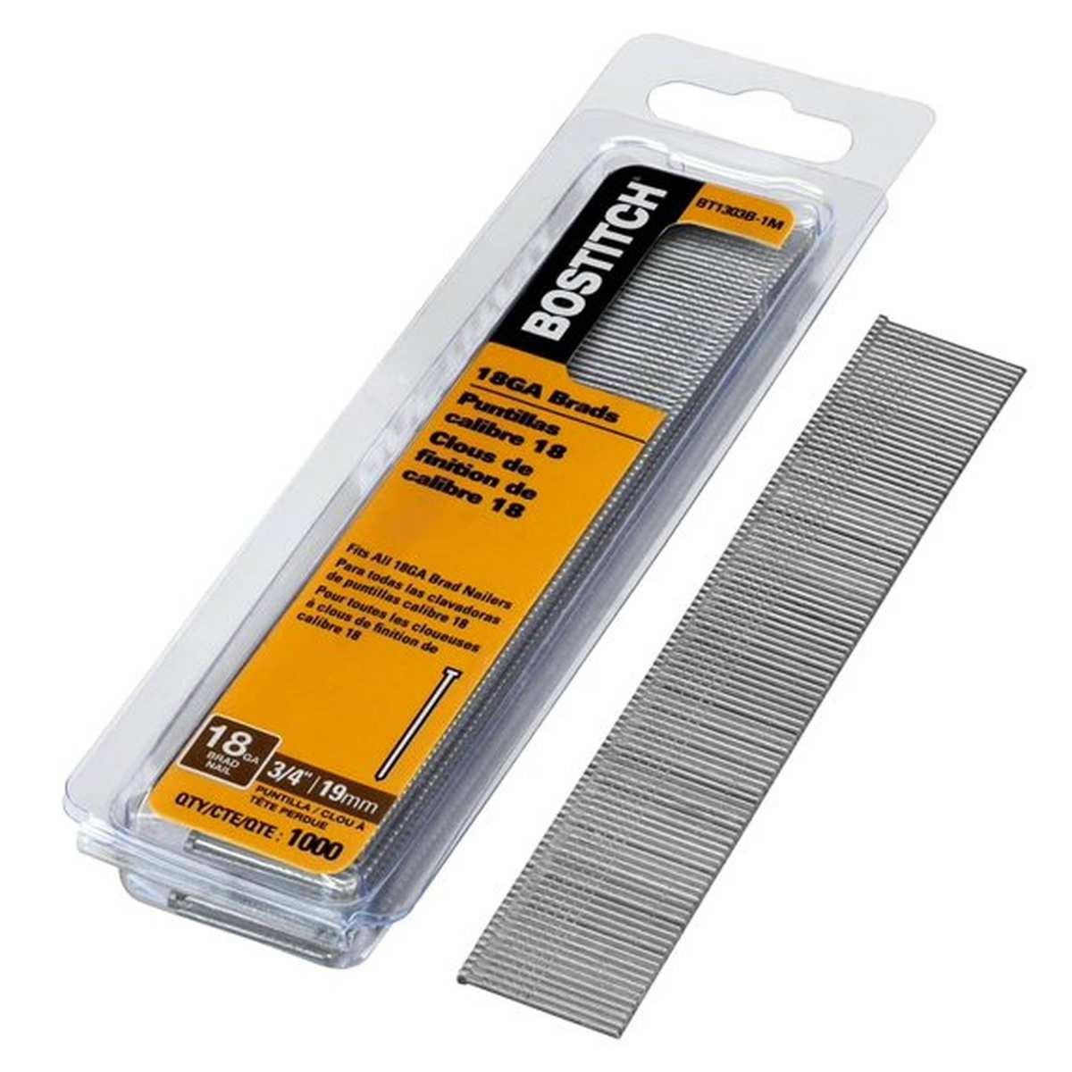 Bostitch BT1303B-1M Nail, 3/4 in L, 18 Gauge, Steel, Galvanized, Brad Head, Smooth Shank, 1000/PK