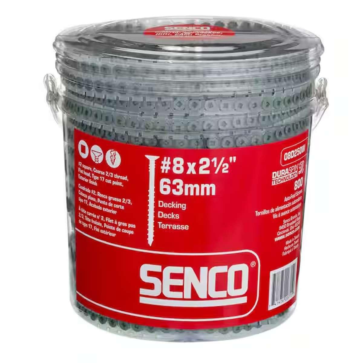 Senco 08D Series 08D250W Deck Screw, Brown, 2-1/2 in L, Flat Head, #2 Drive, Steel, Weatherex, 800/PK