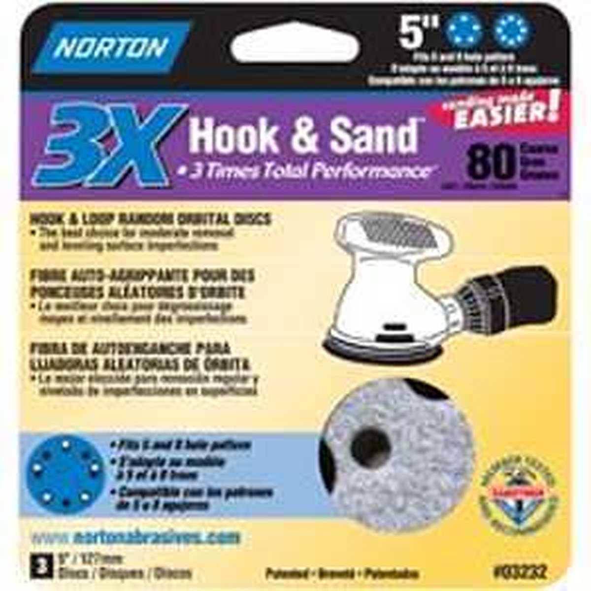 Norton 03232 Sanding Disc, 5 in Dia, 11/16 in Arbor, Coated, P80 Grit, Coarse, Paper Backing, Alumina Ceramic Abrasive