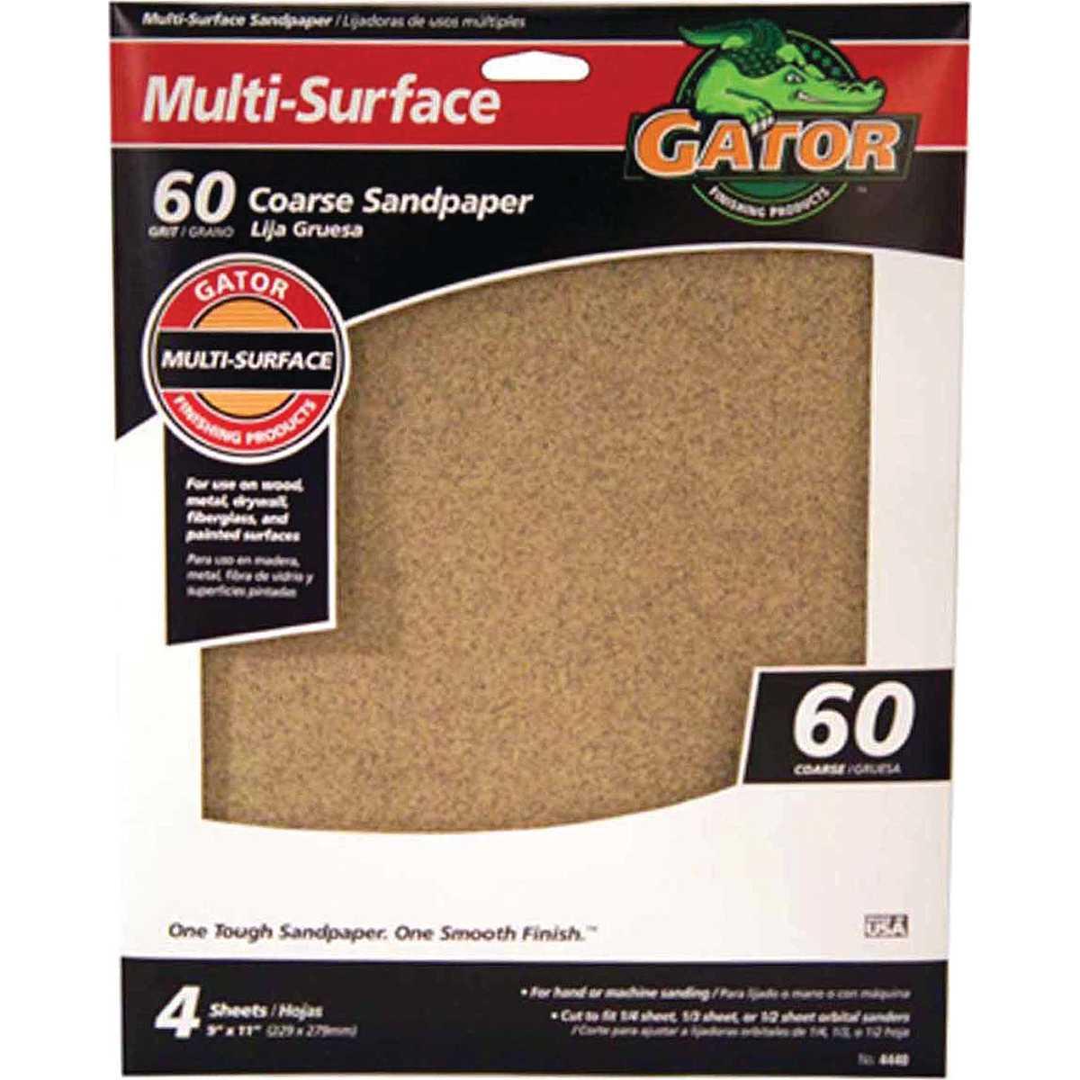 Gator 4440 Sanding Sheet, 11 in L, 9 in W, Aluminum Oxide Abrasive, 60 Grit, Coarse