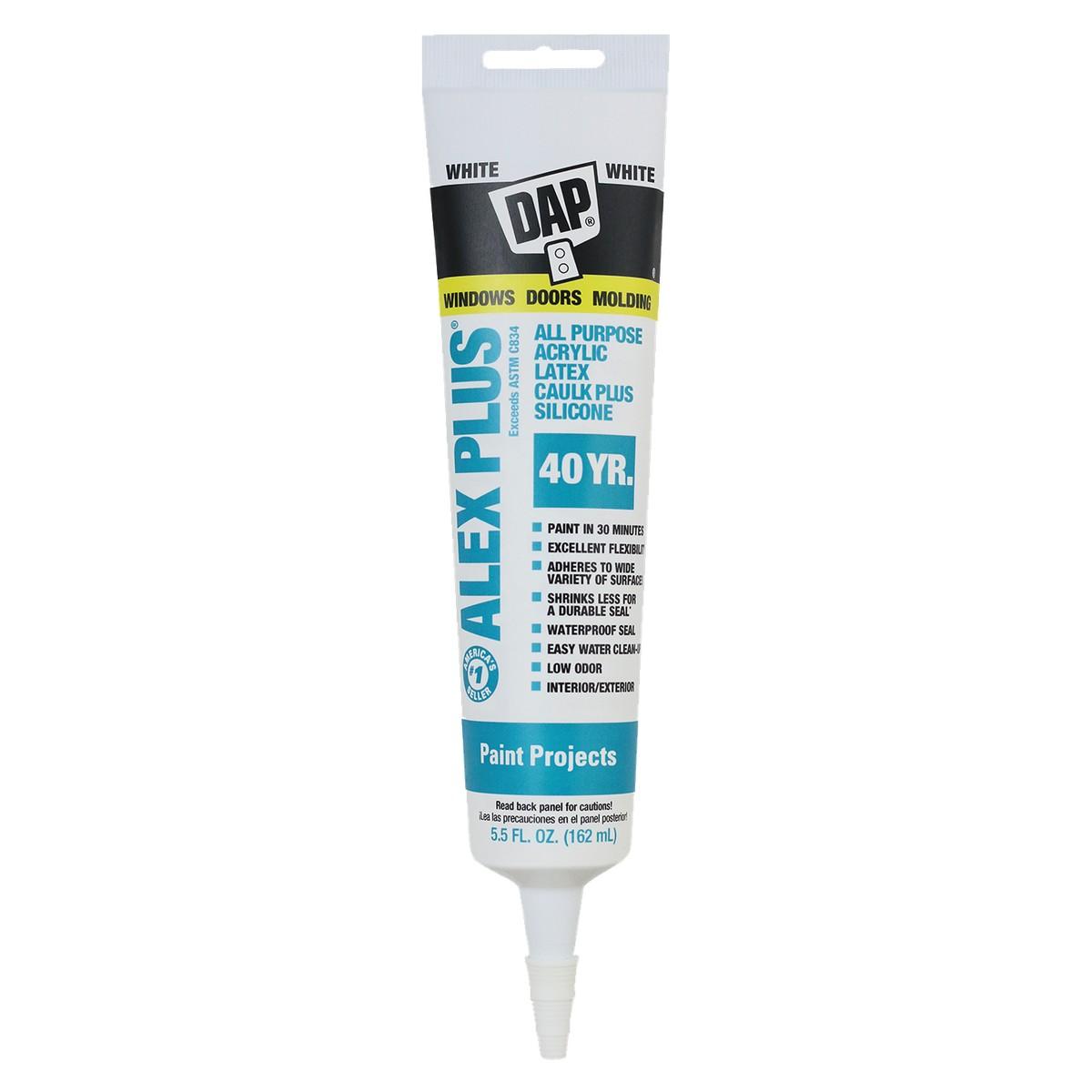 DAP Alex PLUS All-Purpose Acrylic Latex Caulk Plus Silicone, 5.5 oz, White
