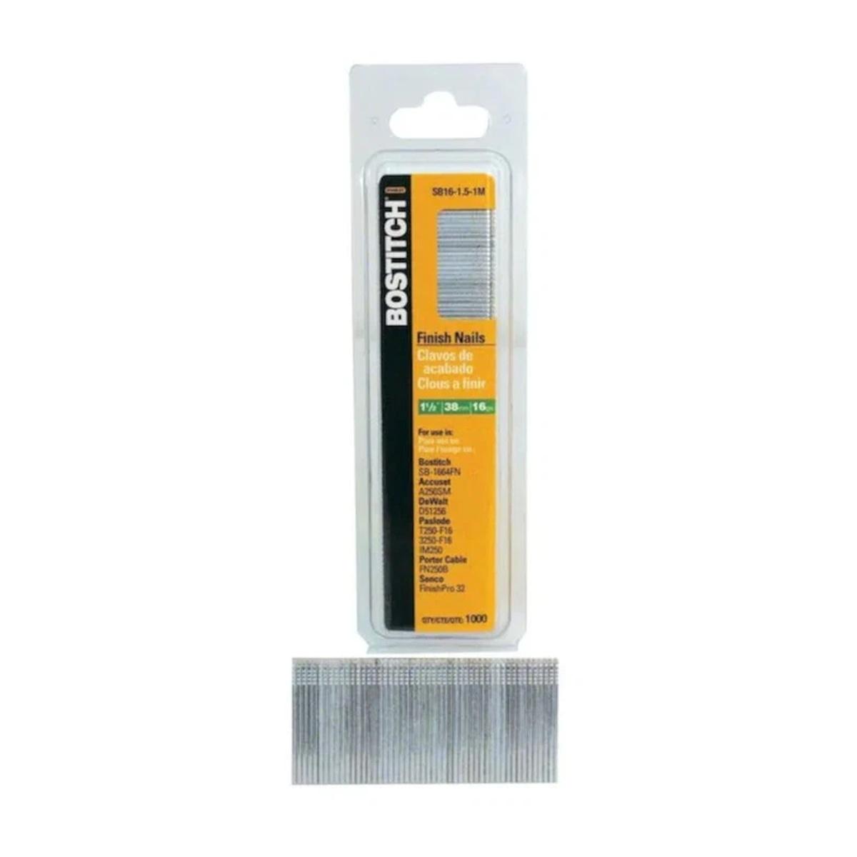 Bostitch SB16-1.5-1M Finish Nail, 1-1/2 in L, 16 ga, Steel, Coated, Round Head, Smooth Shank