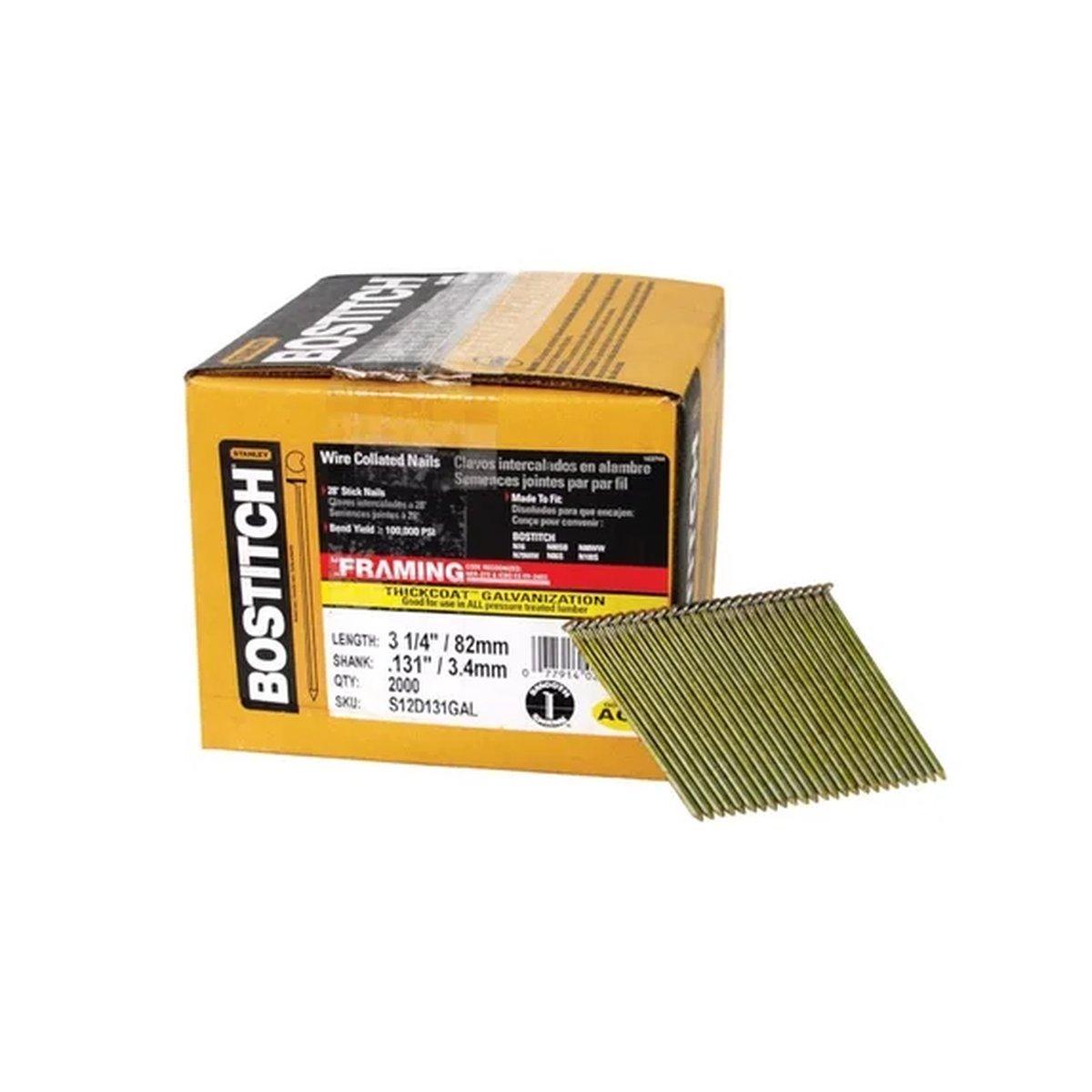 Bostitch S12D131GAL-FH Framing Nail, 3-1/4 in L, Steel, Hot-Dipped Galvanized, Full Round Head, Smooth Shank