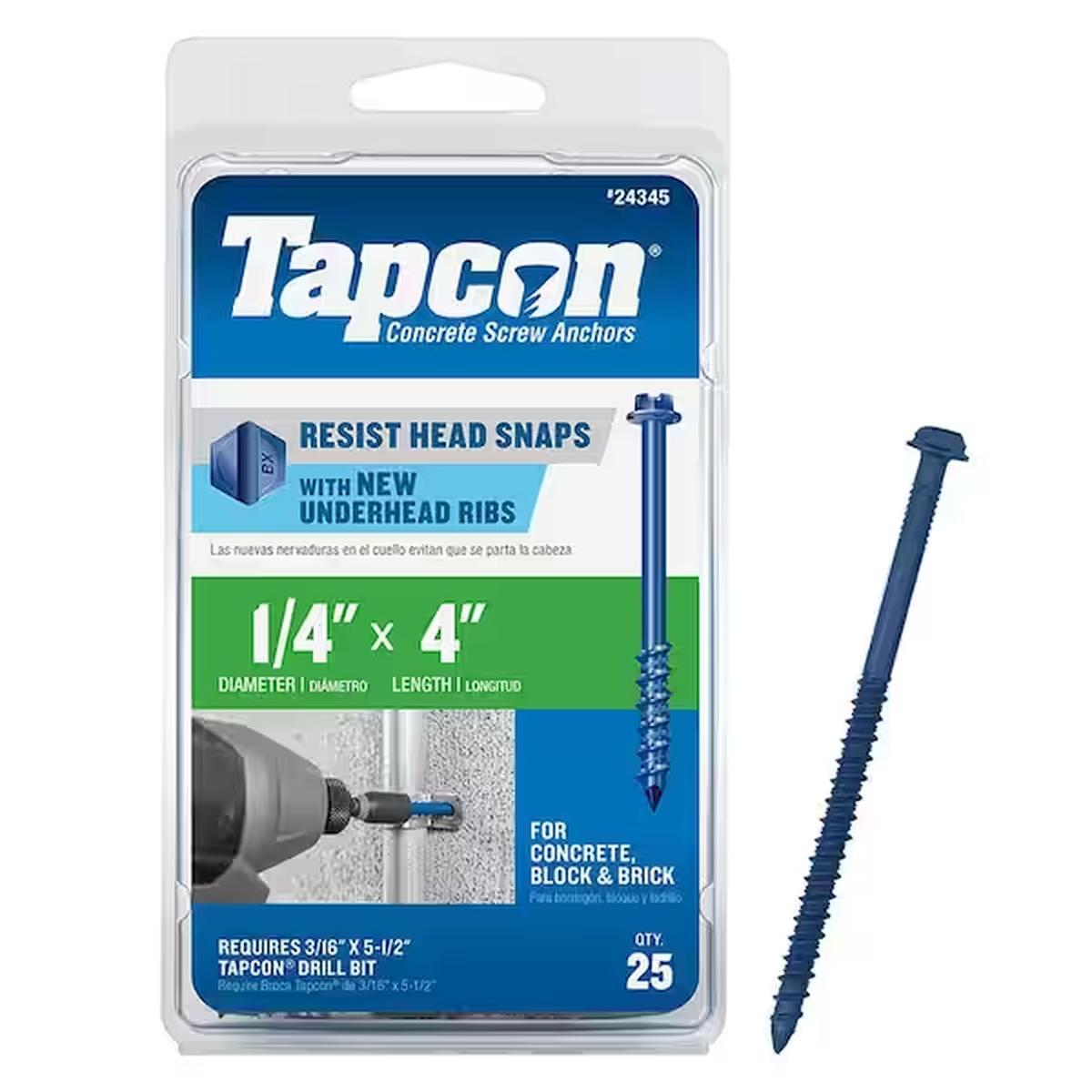 TAPCON SCREW 1/4X4 HES HEAD 25CT