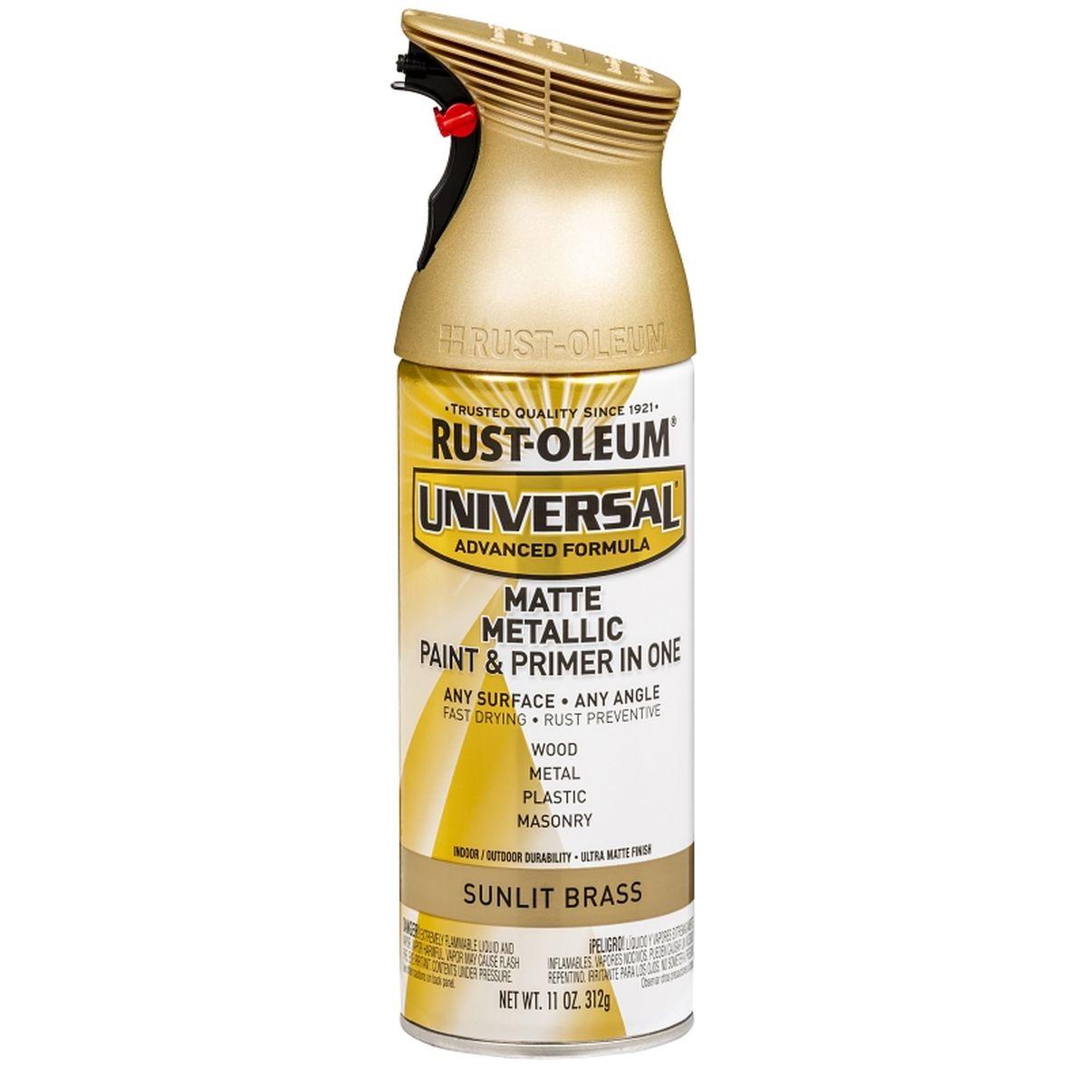 Universal All Surface Interior Exterior Matte Metallic Spray Paint, Sunlit Brass 11 oz