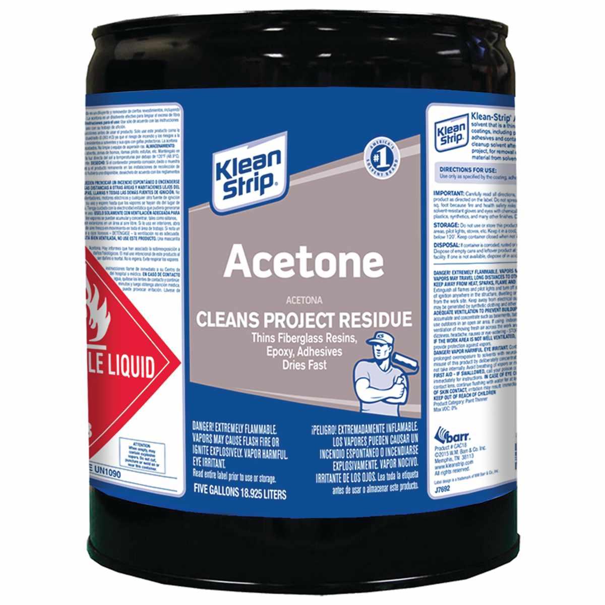 Klean Strip CAC18 Paint Thinner, Liquid, Characteristic Ketone, Sweet Pungent, Clear, 5 gal Can