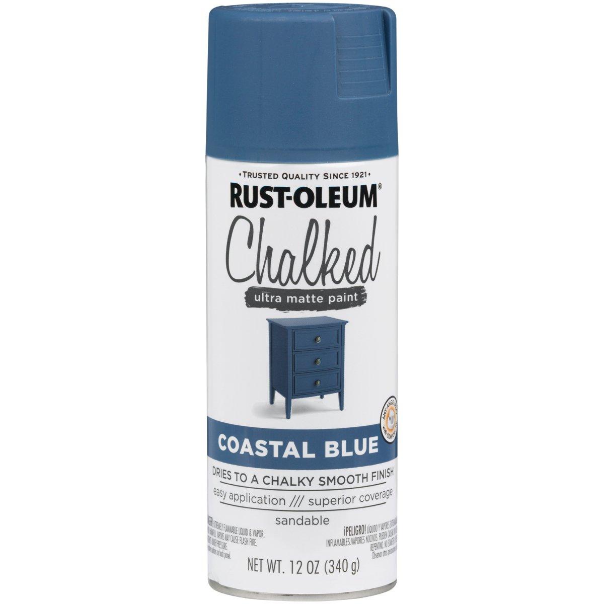 Rust-Oleum 302598 Chalk Spray Paint, Ultra Matte, Coastal Blue, 12 oz Can