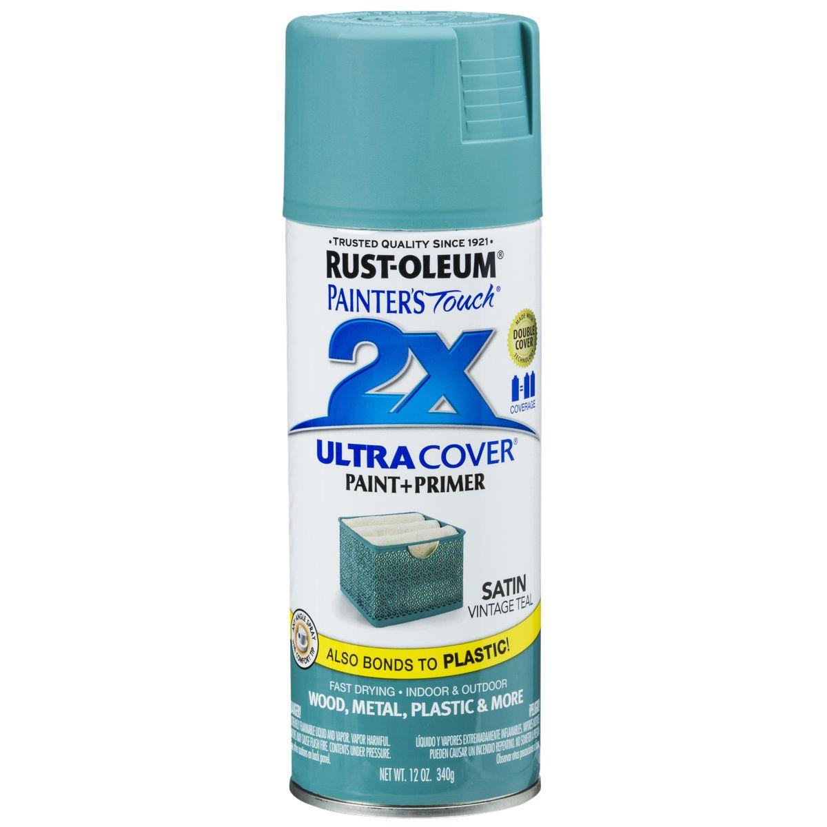 Painter's Touch 2X Ultra Cover 334090 Spray Paint, Satin, Vintage Teal, 12 oz, Aerosol Can