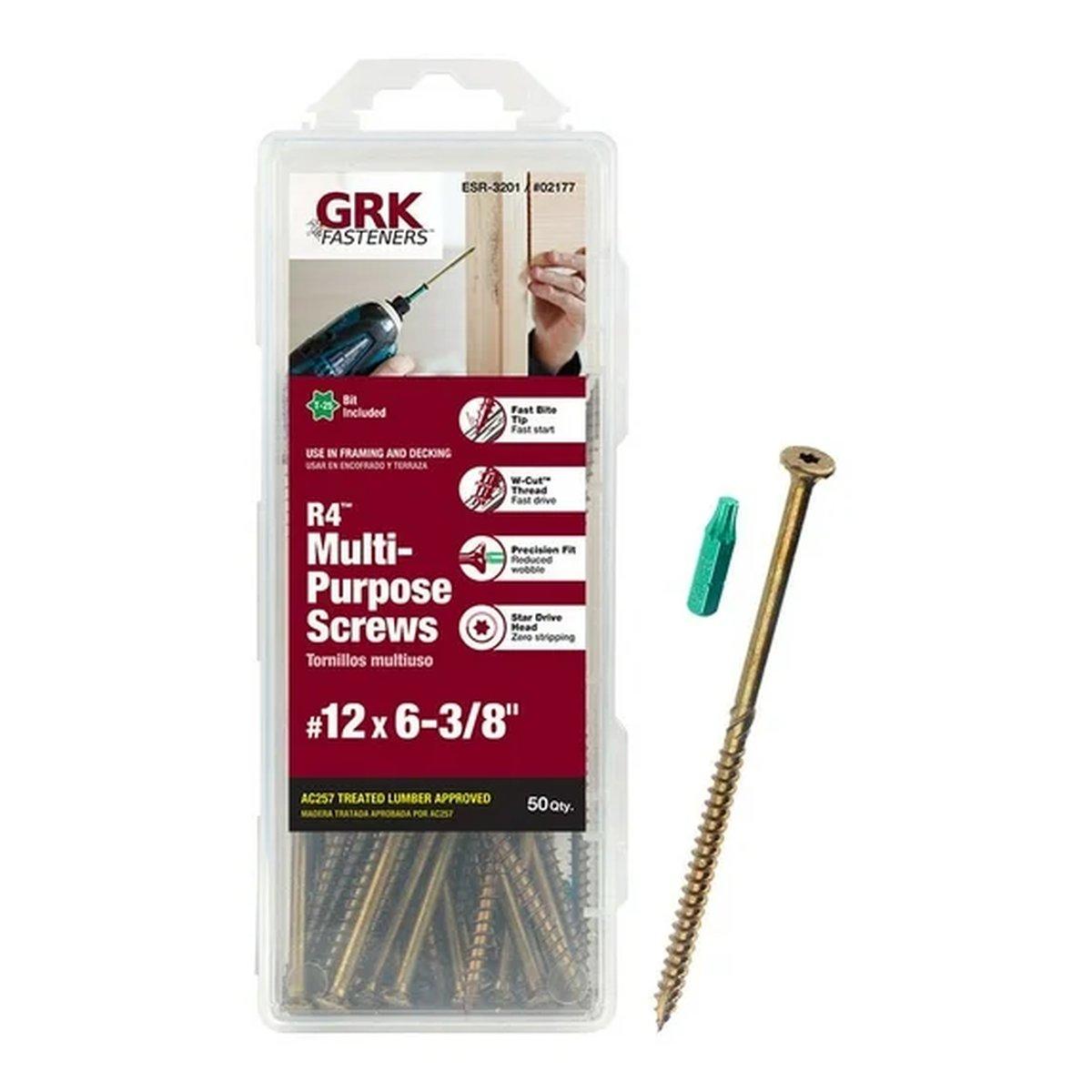 GRK Fasteners R4 02177 Framing and Decking Screw, #12 Thread, 6-3/8 in L, Star Drive, Steel, 9 PK