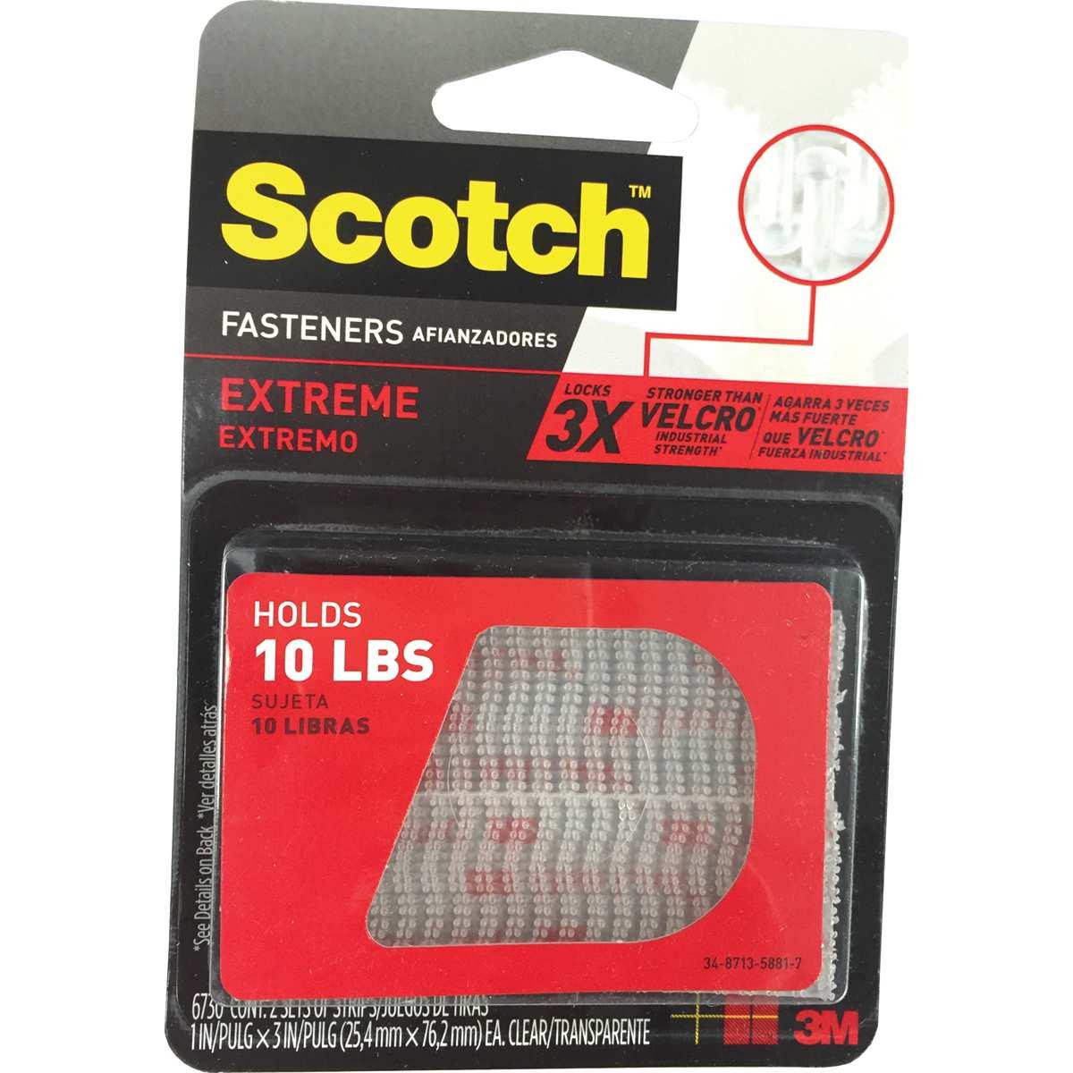 Scotch RF6730 Fastener, 1 in W, 3 in L, Clear, 10 lb, Acrylic Adhesive