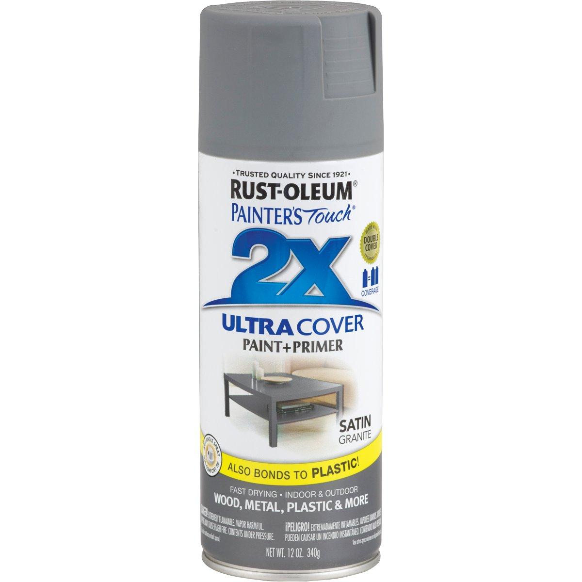 Rust-Oleum Painter's Touch 2X Ultra Cover 334069 Spray Paint, Satin, Granite, 12 oz, Aerosol Can