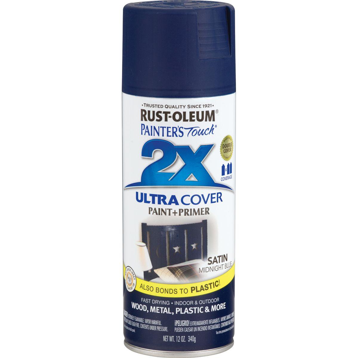 Rust-Oleum Painter's Touch 2X Ultra Cover 334091 Spray Paint, Satin, Midnight Blue, 12 oz, Aerosol Can