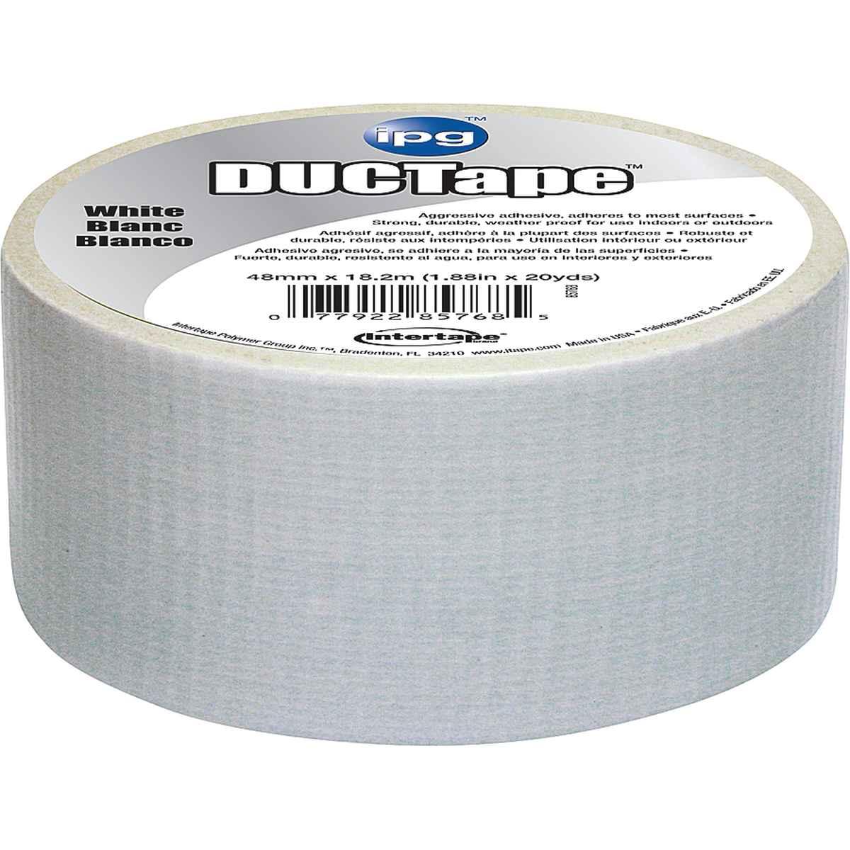 IPG 6720WHT All-Purpose Duct Tape, 20 yd L, 1.88 in W, Polyethylene-Coated Cloth Backing, White