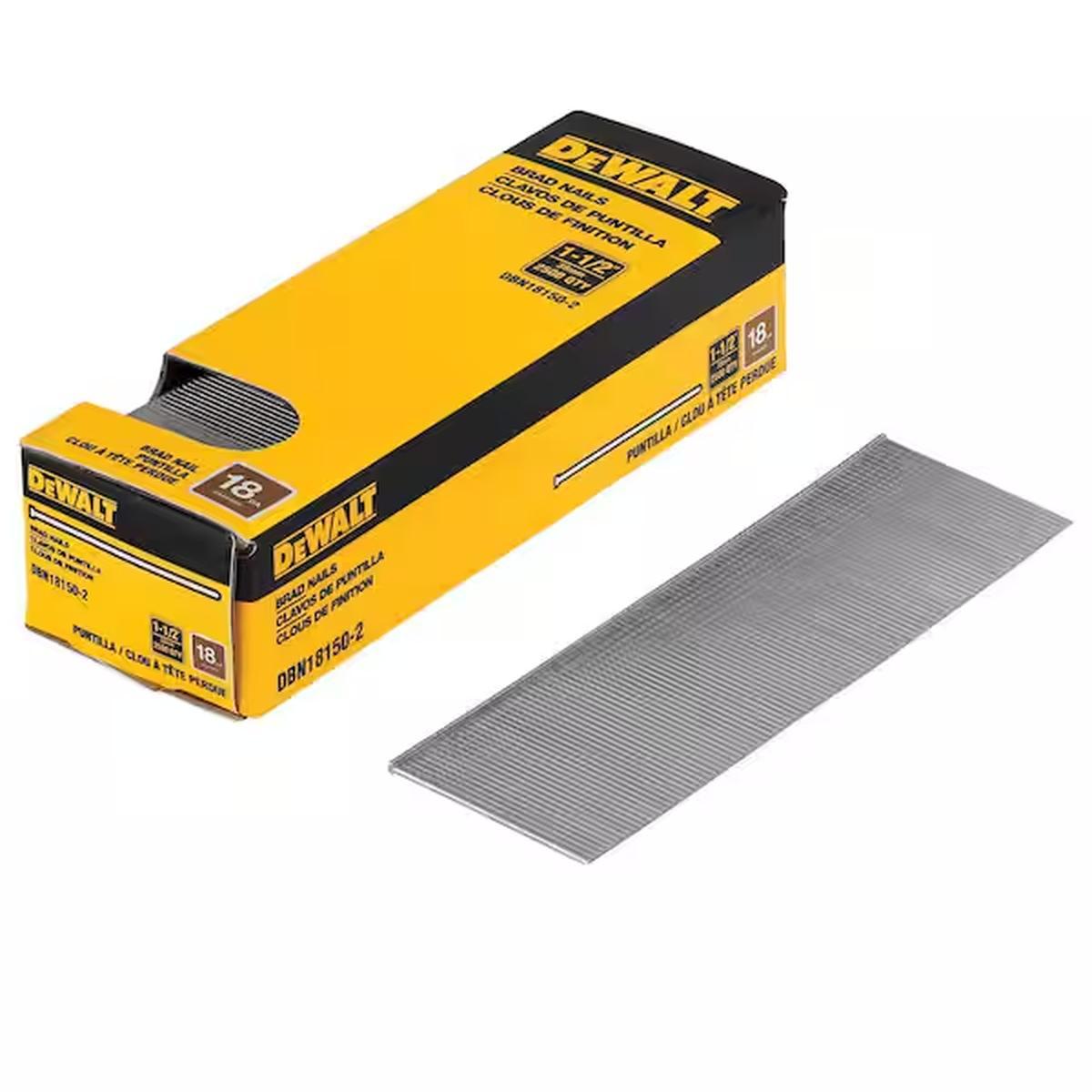 DEWALT DBN18150-2 Nail, 1-1/2 in L, 18, Metal, Coated, Brad, Flat Head, Smooth Shank
