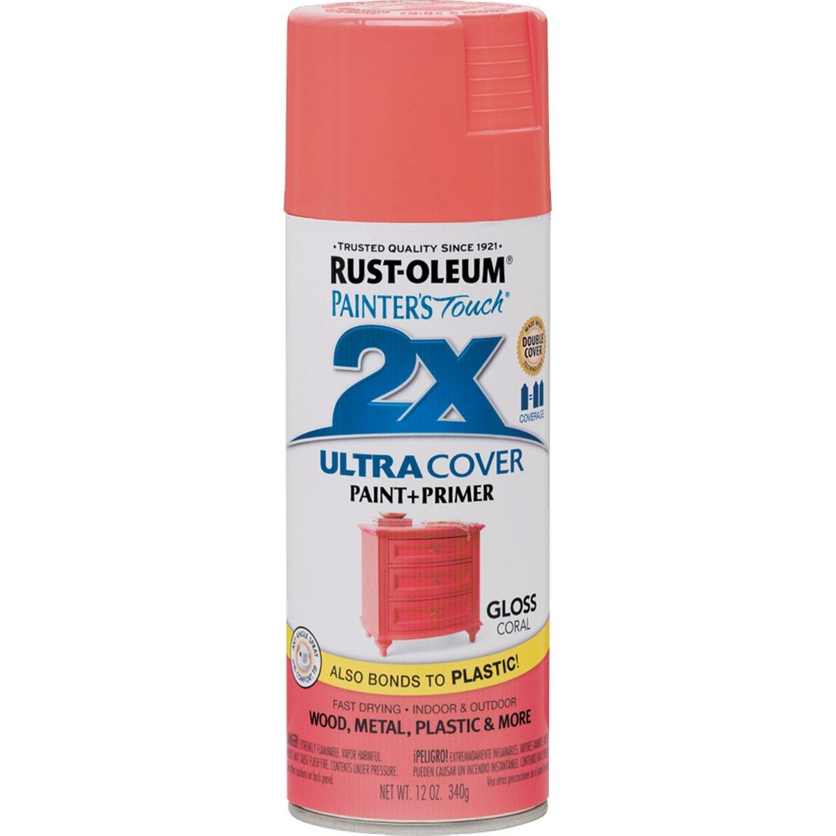 Rust-Oleum Painter's Touch 2X Ultra Cover 334052 Spray Paint, Gloss, Coral, 12 oz, Aerosol Can