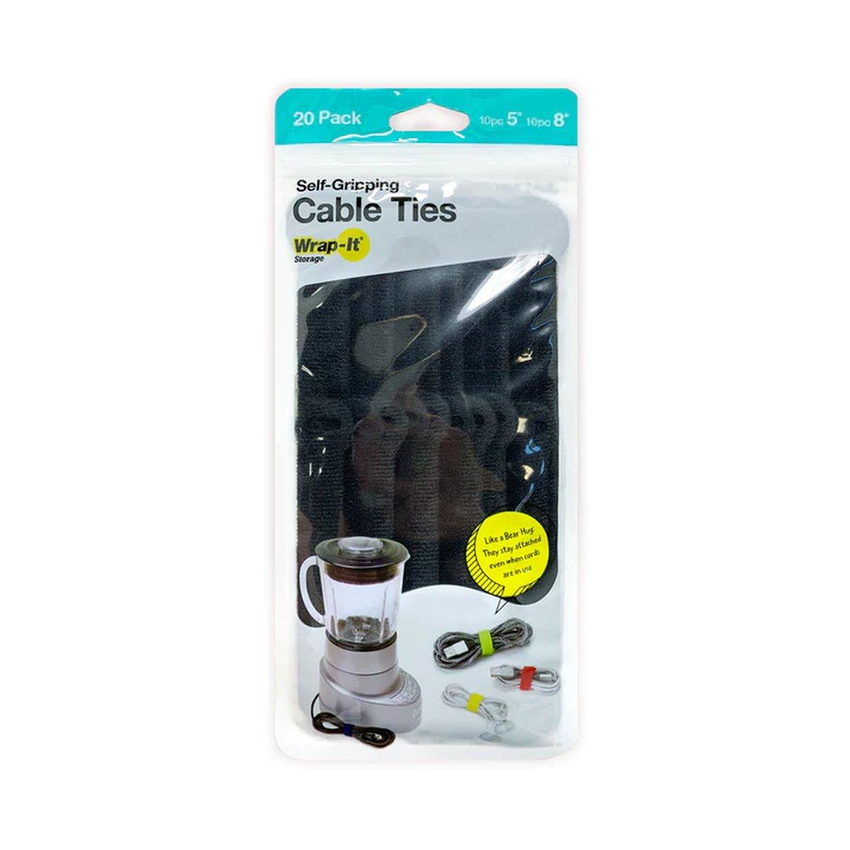 Cable Ties, Black, Hook and Loop, 20-Pack