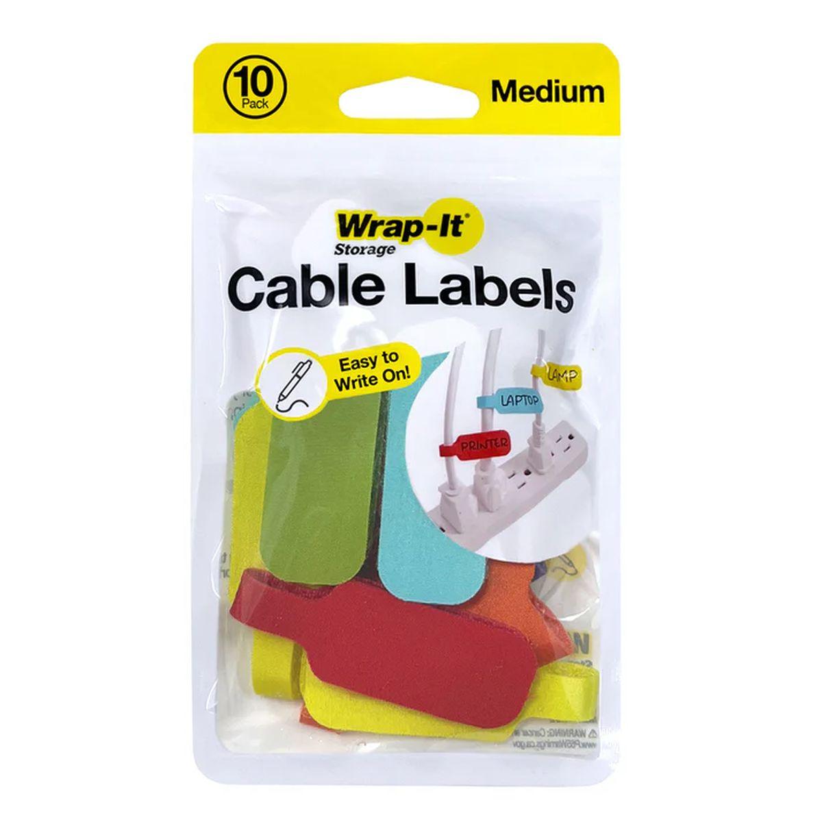 Medium Cable Labels, 2-1/4 in x 3/4 in, Polypropylene, Assorted Colors, 10-Pack